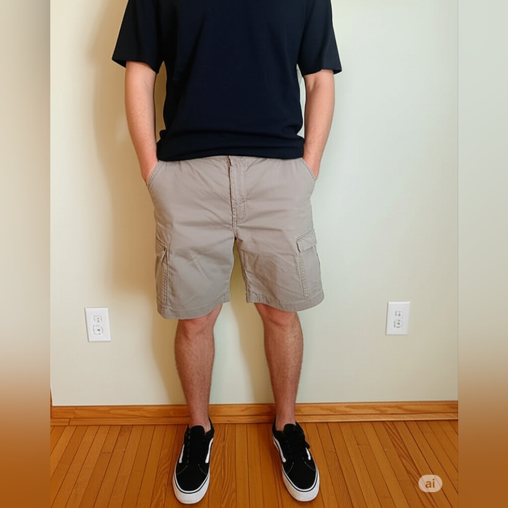 Chaps mens dark tan casual cargo shorts, flat front  - Father's Day